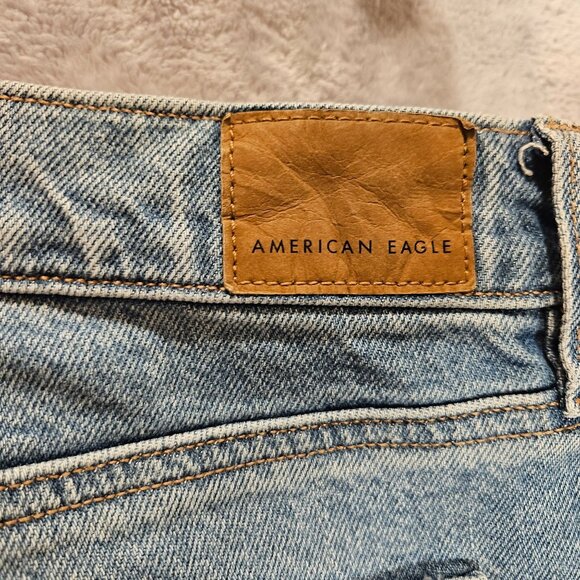 New American Eagle Jeans Womens 8 distressed Flare Leg 2 color hem Stretch Logo - Picture 11 of 16